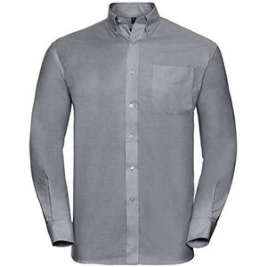 Heren lange mouwen business Oxford overhemd met button-down kraag Easy Care onderhoudsvriendelijk rugpaspoort S tot 6XL, zilver (grijs), M