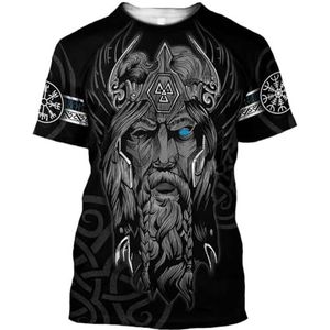 Odin God Totem Ritsjas, Unisex Nordic 3D Tattoo Print Casual Harajuku Ademende Korte Mouwen, Viking Fall Hoodie met Trekkoord en Lange Mouwen(Color:T-shirt,Size:4XL)