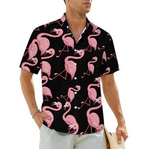 The Cute Beautiful Pink Flamingo herenhemden korte mouwen strandshirt Hawaiiaans shirt casual zomer T-shirt XL