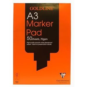 Clairefontaine - Ref GPB1A3Z - Goldline Bleed-Proof Marker Pad (Bevat 50 vellen) - A3 (420 x 297 mm) in grootte, 70 g/m² glad papier, FSC-gecertificeerd, lijm gebonden bovenkant