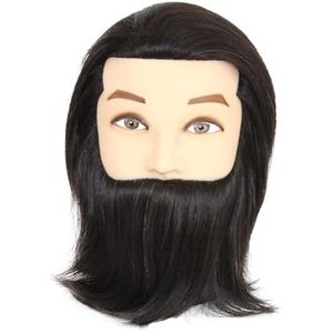 100% mannelijke mannequin met echt mensenhaar, oefenhoofd baard for het knippen van haar, mannequinhoofd for schoonheidsschool(Black)