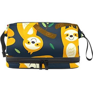 Dubbele Laag Cosmetische Tas Leuke Baby Luiaard Slaap Op De Boom Draagbare Make-up Tas Reizen Organizer Pouch Voor Vrouwen Meisjes Toiletartikelen Tassen, Meerkleurig, 27x15x14 cm/10.6x5.9x5.5 in, Make-up zakje