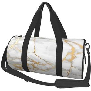 Wit marmer goud patroon, grote capaciteit reizen plunjezak ronde handtas sport reistas draagtas fitness tas, zoals afgebeeld, Eén maat