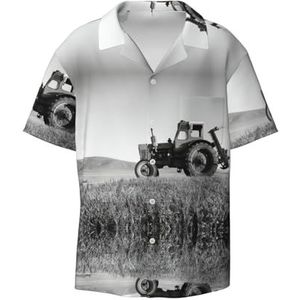 EdWal Tractor Landbouw Rustige Print Heren Korte Mouw Button Down Shirts Casual Losse Fit Zomer Strand Shirts Heren Jurk Shirts, Zwart, XXL