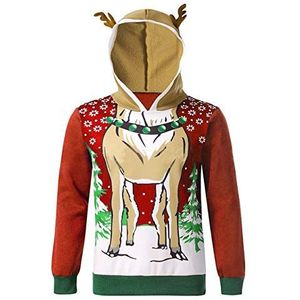 Somthron Kersttrui met capuchon, uniseks, kersttrui met rendierprint