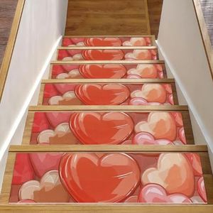 CHENZZZZ 15 stuks traptreden voor houten trappen binnen met zelfklevend, 20 cm x 76 cm antislip hartvorm koraal kleuren achtergrond (2) traptreden trap tapijt loper