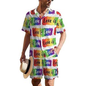 LGBT Gay Pride Love Hawaiiaanse pak voor heren, set van 2 stuks, strandoutfit, shirt en korte broek, bijpassende set