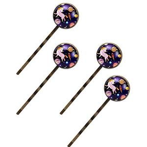 Aquarel Ruimte Eenhoorn Planeet Sterren Print Haar Clips Voor Vrouwen Meisjes, 4 Pack Haar Haarspeldjes Bobby Pins Haarspelden Accessoires Geschenken