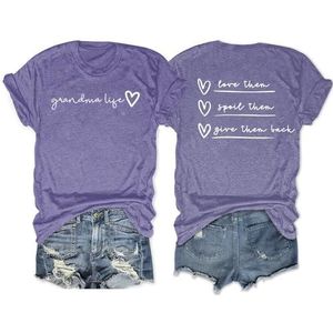 Oma Life Tees Shirt Vrouwen Terug Gedrukt Love Them Spoil Them Give The Back Tops Zomer Korte Mouw Oma T-shirt, Paars 2, S