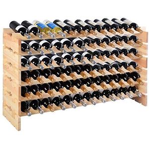 Costway Houten wijnrek, stapelbare wijnstandaard, flessenrek, 6 hoogtes naar keuze, stabiel houten rek, wijnkast, flessenstandaard (voor 72 flessen)