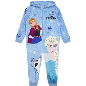 Disney Frozen Onesie Meisjes, Blauwe Fleece Onesie Met Elsa, Anna & Olaf, Warme Kinderpyjama Winter, Blauw 134