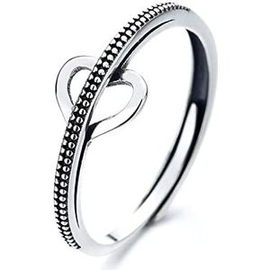 verstelbare ringen voor vrouwen925 sterling zilver 925 zilveren ring, gepersonaliseerde vrouwenring asymmetrische knikken holle hart trouwringen maat verstelbaar (Color : Stil A_A)
