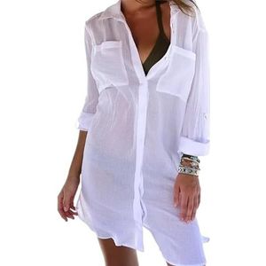 SkyjOy Cover Ups Voor Vrouwen Strandkleding Dames Strand Tunieken Vrouwen Badpak Coverups Vrouw Badmode Strandkleding Beachwear Badpak Cover Ups Voor Vrouwen (WIT)