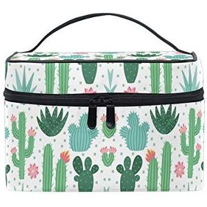 Groene cactus woestijn planten cosmetische tas organizer rits make-up tassen zakje toilettas voor meisjes vrouwen