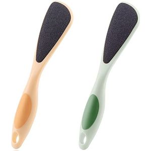 2-pack dubbelzijdige puimsteen voor voeten, puimsteen met handvat, ergonomisch, gemakkelijk te bereiken, voeten schrobber met fijnkorrelige matte stenen, voor het verwijderen van eelt, verbetert de