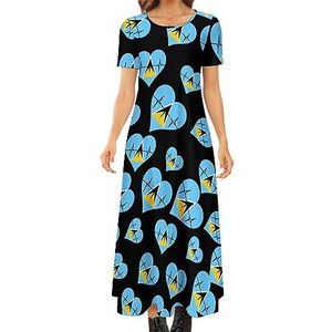 Love Saint Lucia Heartbeat dames zomer casual korte mouw maxi-jurk ronde hals bedrukte lange jurken S