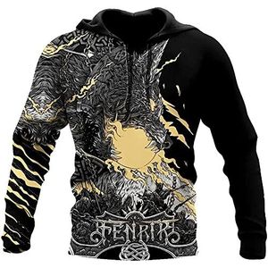Mannen Viking Yin Yang Wolf 3D-gedrukte hoodies, Nordic Fenrir Tattoos Zip Pullover, Unisex Casual Jacket