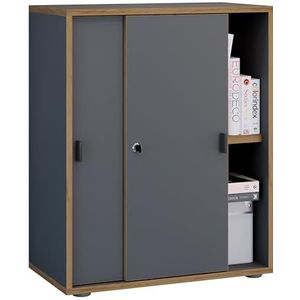 VCM Salia Houten bureaukast ordner, archiefkast, kantoormeubel, kast Salia, 2-voudig, breedte 60 cm, schuifdeuren, antraciet