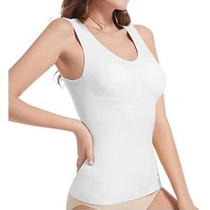 Vrouwen buikcontrole vormende tanktop wit zacht naadloos afslanken shapewear, buik en taille controle lichaam shapewear hemdje voor sport fitness (L)