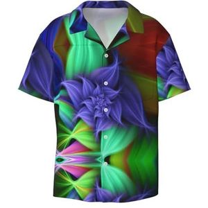 OdDdot Abstracte bloemenprint herenoverhemden atletisch slim fit korte mouw casual zakelijk overhemd met knopen, Zwart, 4XL