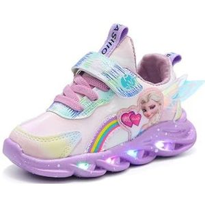 ELSA-schoenen for meisjes, LED Sneakers for kinderen lichtgevende klittenbandsluiting knipperende indoorschoenen ademende vrijetijdsschoenen kerstverjaardags(Paars,35 EU)
