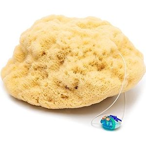 tom&pat Natuurlijke spons Silk met koord & glazen hanger, e-boek: Natuurzeep DIY, zachte bad spons uit de Middellandse Zee, ideaal voor baby's, natuurlijke douche zwom in premium kwaliteit (10-11 cm)