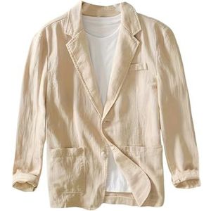 Heren Casual Blazer Jas Ademend Katoen Linnen Normale Pasvorm Sportjas Omslagkraag Kostuum Jassen Lichtgewicht Twee Knoop Zomer Sport Kostuum Jassen Abrikoos S