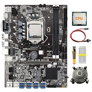 AMIUHOUN 8 Kaart B75 GPU Mijnbouw Moederbord+CPU+Koelventilator+Schroevendraaier+Schakelaar Kabel 8X USB3.0 (PCIE) LGA1155 DDR3 MSATA BTC