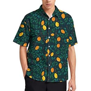 Citroenblad Fruit Hawaiiaans shirt voor heren, zomer, strand, casual, korte mouwen, button-down shirts met zak
