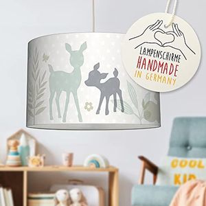 lovely label hanglamp Konijn & Hert mint/grijs/beige - lampenkap voor kinderen/baby - complete hanglamp voor kinderkamer meisje & jongen ø 30 cm, hoogte 20 cm