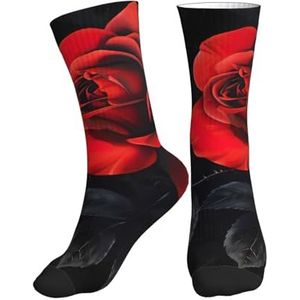 Jkkghll Rode Roos En Zwarte Bladeren Print Mannen Vrouwen Mid-Tube Sport Sokken Ademend Atletisch Voor Running Fitness Dagelijkse Slijtage, 1 zwart, One size