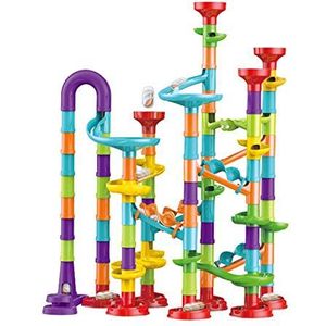 Marmeren racebaan - Kinderen bouwspeelgoed voor knikkerbanen - Kleurrijke Marble Track Game Toy Kit met 30 glaspellets en 83 blokken voor kinderen 3 4 5 6 7 8 9-jarige Joberio