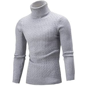 Wintertrui, Herfst Winter Heren Trui Brei Truien Rolkraag Gebreide Warme Slim Fit Casual(Grey,3XL)