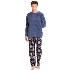 TRAMAS+ Winterpyjama voor heren van coralina met lange mouwen, fleece, lange broek, roldán azul, XL