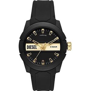 Diesel Double Up Zwart Siliconen Horloge met Drie Wijzers