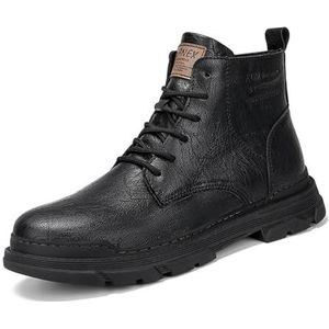 Men's Leather Lace Up Motorcycle Combat Boots Retro Round Toe Lug Sole Chukka Ankle Boots Casual Waterproof Oxford Dress Work Boot (Color : Black, Size : EU 45)