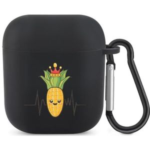 Corn with Queen Crown Leuke Case voor AirPods 2&1 Schokbestendige Beschermende Hoofdtelefoon Gevallen Cover Met Sleutelhanger voor Mannen Vrouwen