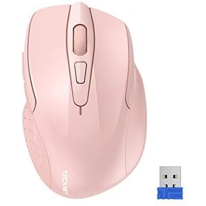TECKNET Draadloze Muis, 2.4G Optische Muis 4000 DPI met 6 Instelbare Niveaus, Ergonomische Muis voor PC, Desktop/Laptop - Roze