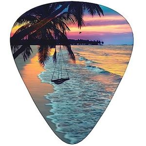 12 Pack Picks Coconut Beach Sunset Hangmat Gitaar Plectrums Voor Elektrische Akoestische Basgitaar (0.46 0.71 0.96mm)