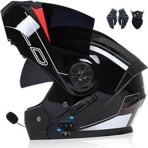 Flip-Up Motorhelm Bluetooth Modulaire Bluetooth Full Face Helm met Dubbel Vizier DOT/ECE Gecertificeerde Motorhelm Crashhelm voor Volwassenen Vrouwen Mannen F,M=57-58cm