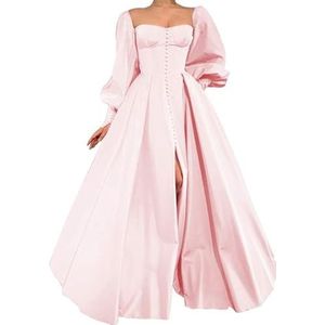 WSEYU Satijnen bruidsmeisjesjurk voor dames, met split, galajurken, plooien, cocktailjurk, grote maten, Lichtroze, 32