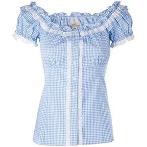 Ramona Lippert® - Dames Dirndl blouse Laila blauw geruit ronde hals met ruches in de rug verstelbare lussen - klederdrachtblouse - blouses voor klederdrachten bijvoorbeeld voor het Oktoberfest, blauw,