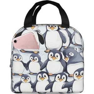 Veel schattige baby pinguïns schets print lunchtas geïsoleerde lunchbox tas herbruikbare draagtas voor vrouwen mannen werk kantoor reizen