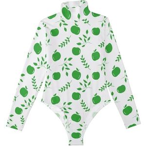 LI ZHI XIN Rompertjes met lange mouwen voor dames, eendelige jumpsuit met hoge hals, coltrui, turnpakje, top voor meisjes, dans, workout, fitness, bodysuit met fruitbladpatroon, Meerkleurig, M