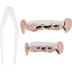Vergulde Gouden Grillz, Tandenbrace-decoratie, Halloween-tanden met 2 Siliconen Gietstaven Verschillende 3 Kleuren Nep-tandenbrace voor Halloween-feesten/Hiphop-modeshows/Muziekconcerten(Roos)