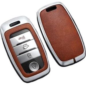Autosleutel beschermhoes Legering Lederen Auto Afstandsbediening Smart Key Case Cover Voor Rio Voor Rio5 Voor Sportage Voor Ceed Voor Cerato K3 KX3 K4 K5 Sleutel Shell(Silver Brown)