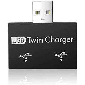 Fxndknjks 1 USB Hub naar 2 Poort Oplader Hub Adapter USB Splitter Mini Dual USB Opladen Extender voor Telefoon Computer Zwart