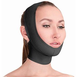 Postoperatieve kin- en nekliftende ondersteuning en compressiemasker, band, riem voor dames en heren, dubbele kin, slanker, jowlversteviging, anti-veroudering, gezicht, V-vormig kledingstuk (beige, S)