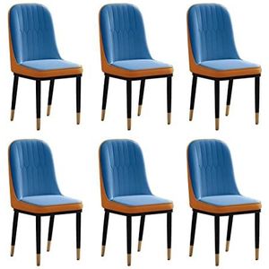 GEIRONV Eetkamerstoelen Set van 6, modern waterdicht Pu Leer hoge rug zachte zitkamer woonkamer stoelen met metalen benen zijstoelen Eetstoelen (Color : Blue)