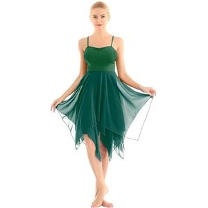 LPHFDCS Chiffon dansjurk dames lyrische ballet dansjurk spaghettiband mouwloos hemdje asymmetrische chiffon jurken moderne hedendaagse danskleding dansjurk (groen, L)